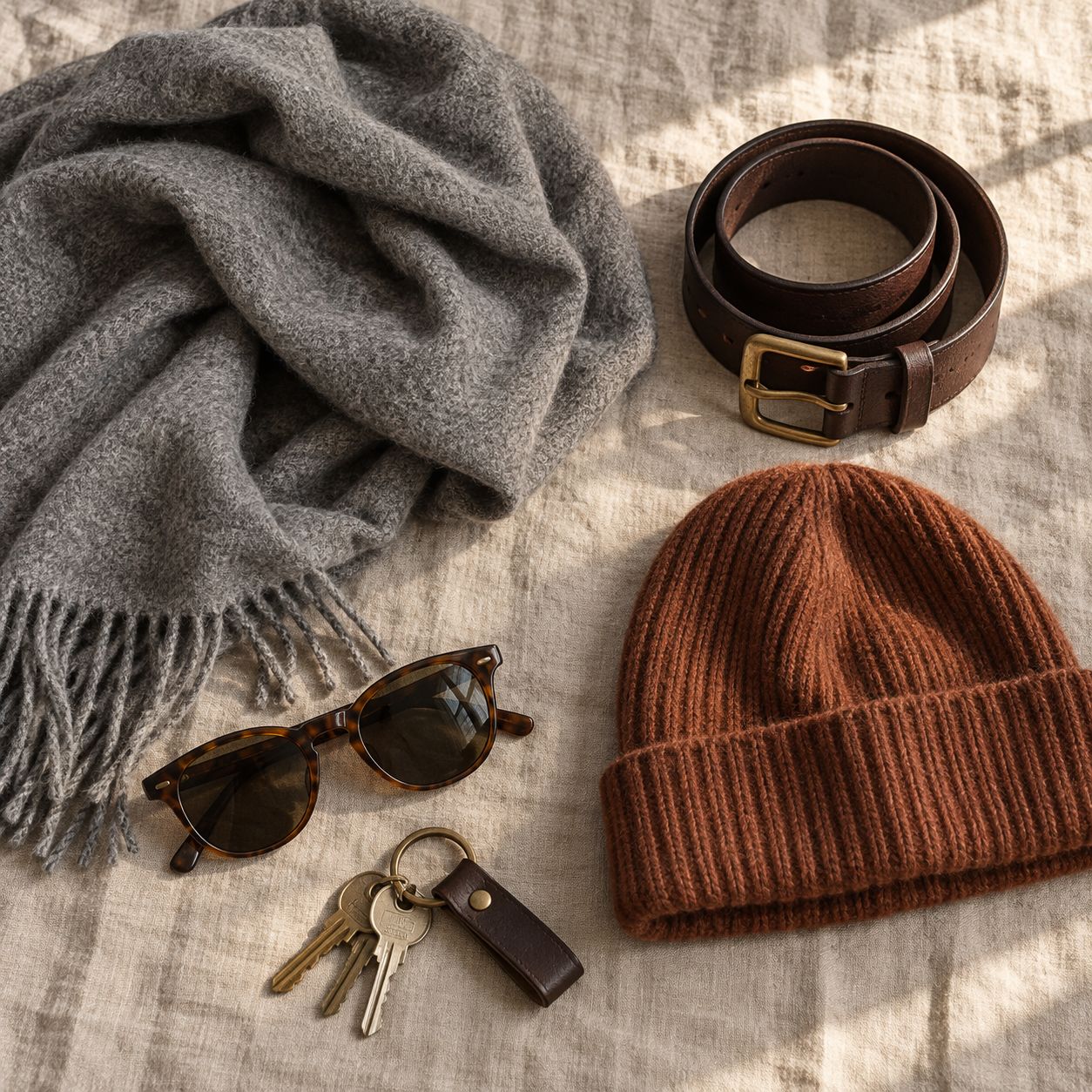 Accessoires : Écharpes, bonnets et ceintures en cuir végétal.