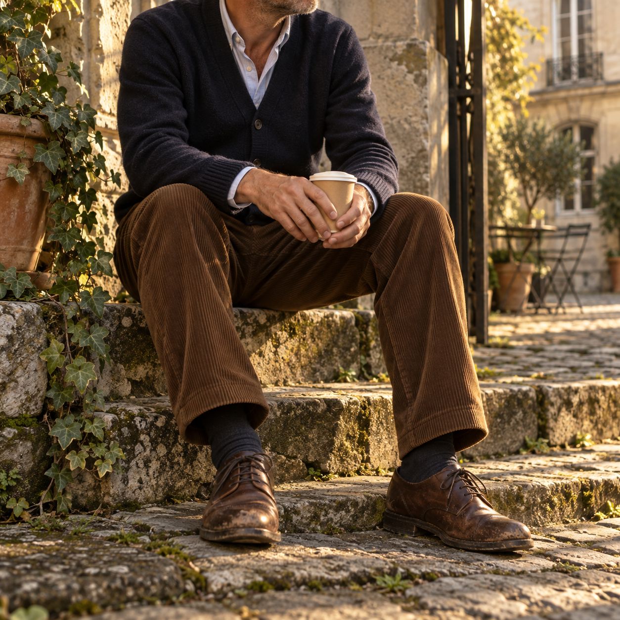 Pantalons : Velours côtelé, denim selvedge, coupes droites.