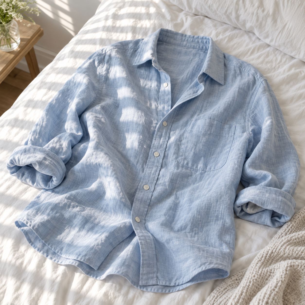 Chemise Lucien, bleu ciel, Lin lavé de Normandie