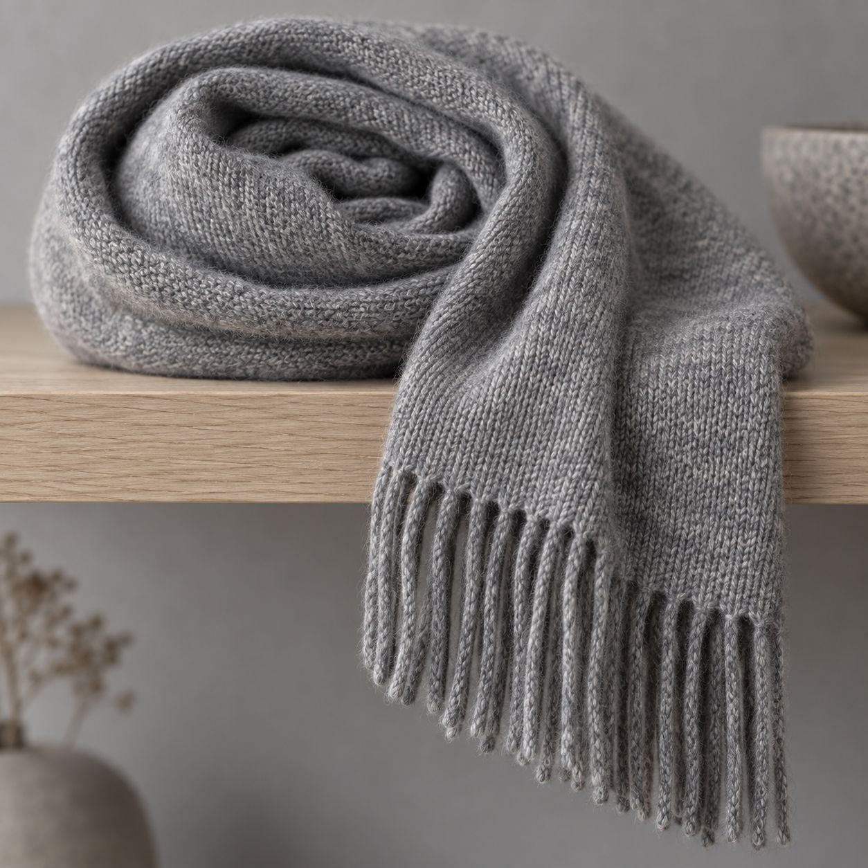 Écharpe Félix, gris chiné, Cachemire recyclé et laine