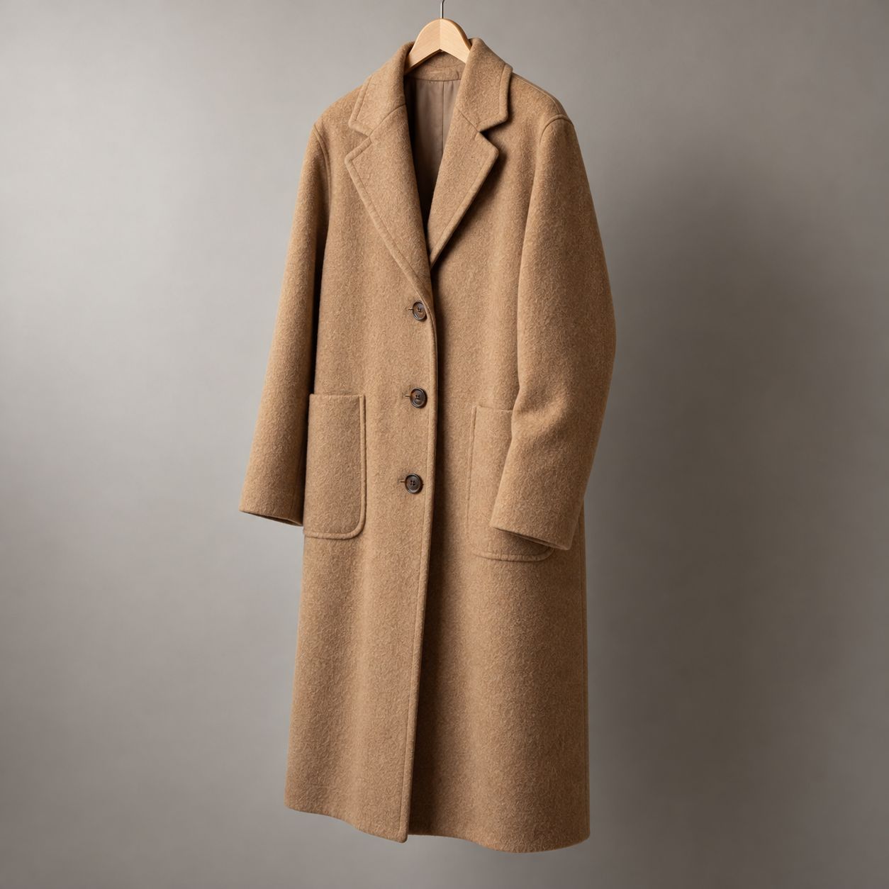 Manteau Odette, camel, Laine bouillie des Pyrénées, 100 % laine