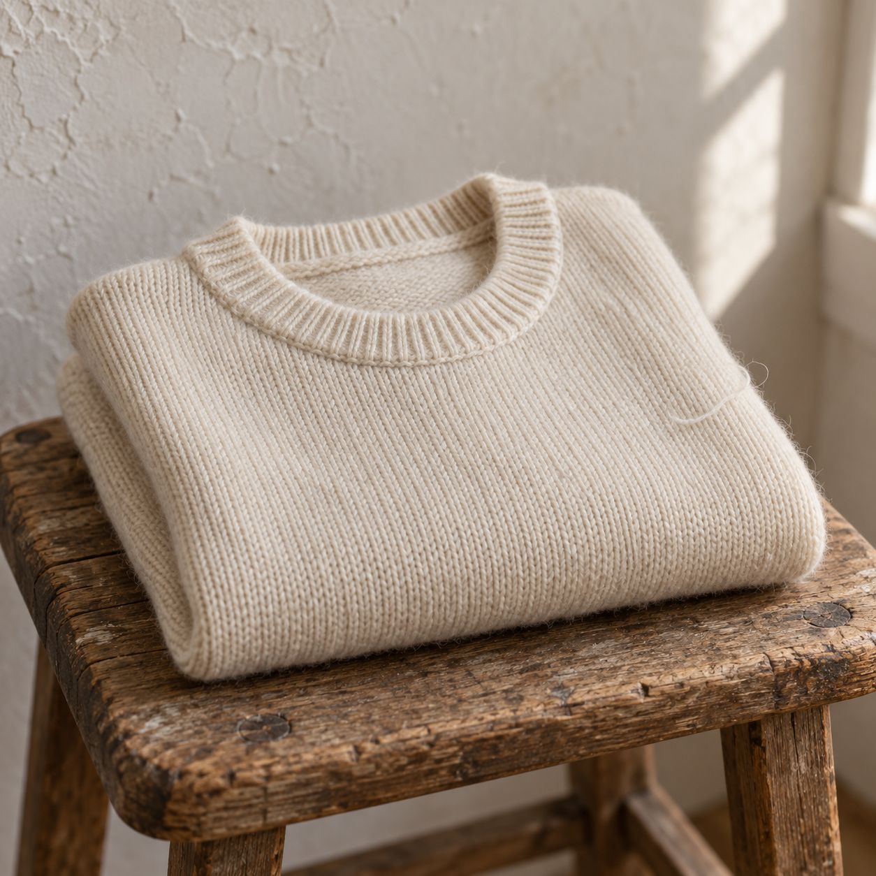 Pull Gaspard, écru, Laine mérinos extra-fine 18,5 microns