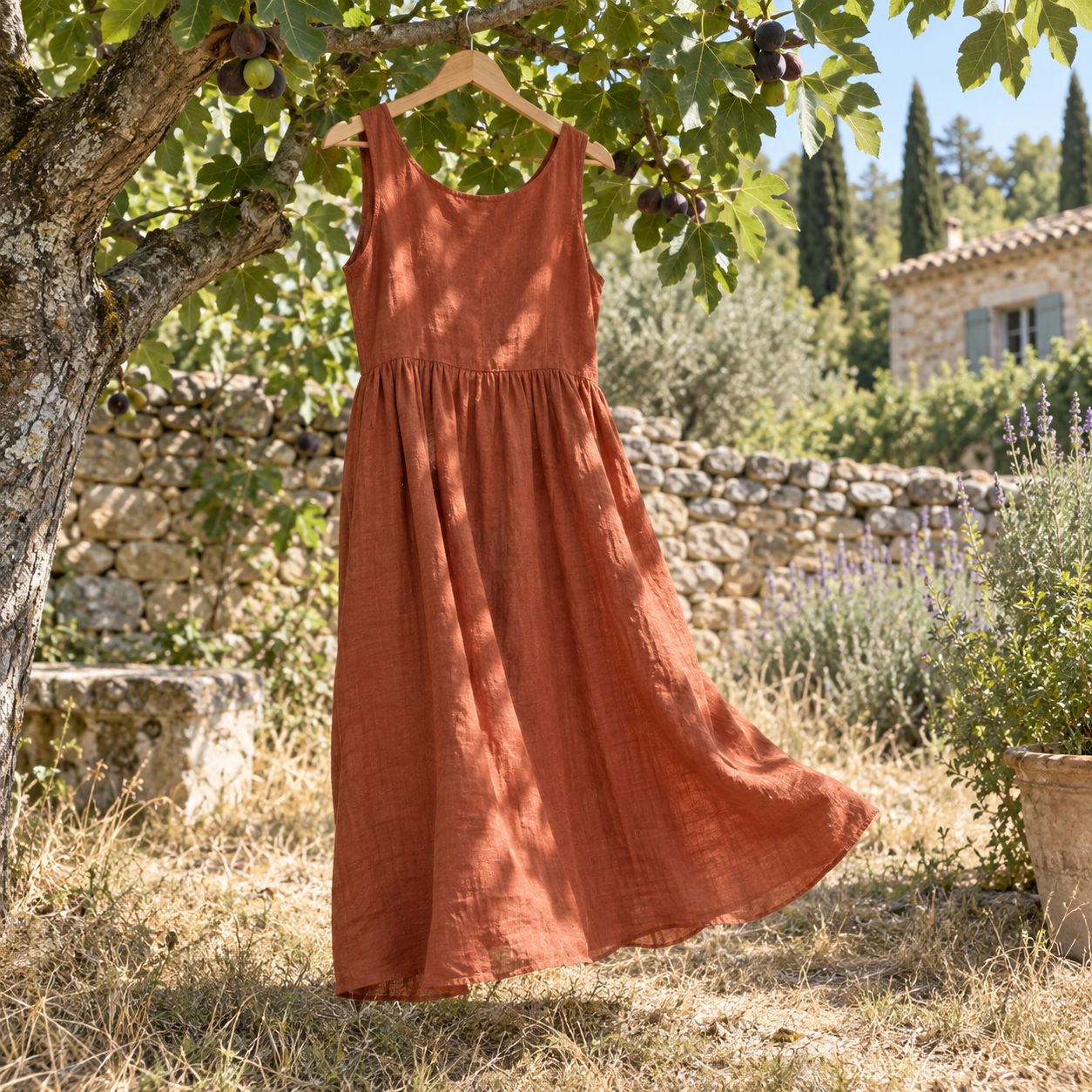 Robe Jeanne, terracotta, Lin lavé de Normandie